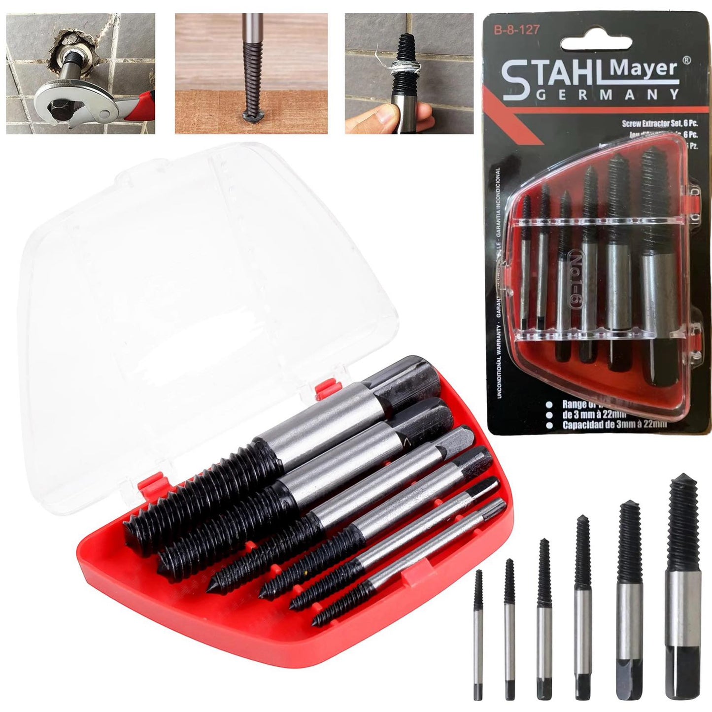 КОМПЛЕКТ ОТ 6 ЧАСТИ ЕКСТРАКТОРИ ЗА РАЗВИВАНЕ НА СКЪСАНИ БОЛТОВЕ И ВИНТОВЕ STAHLMAYER