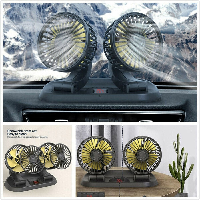 Вентилатор Двоен С Термометър 12-24V