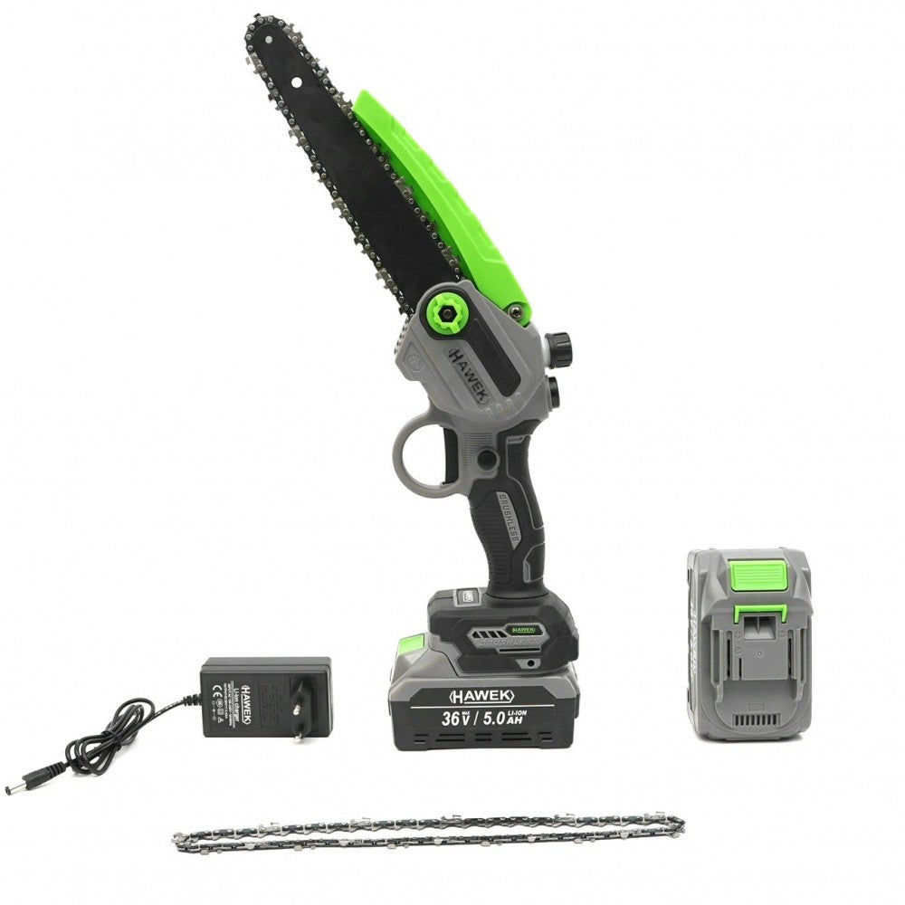 Акумулаторен мини верижен трион с автоматично смазване на веригата 36V 5Ah + допълнителна верига HAWEK