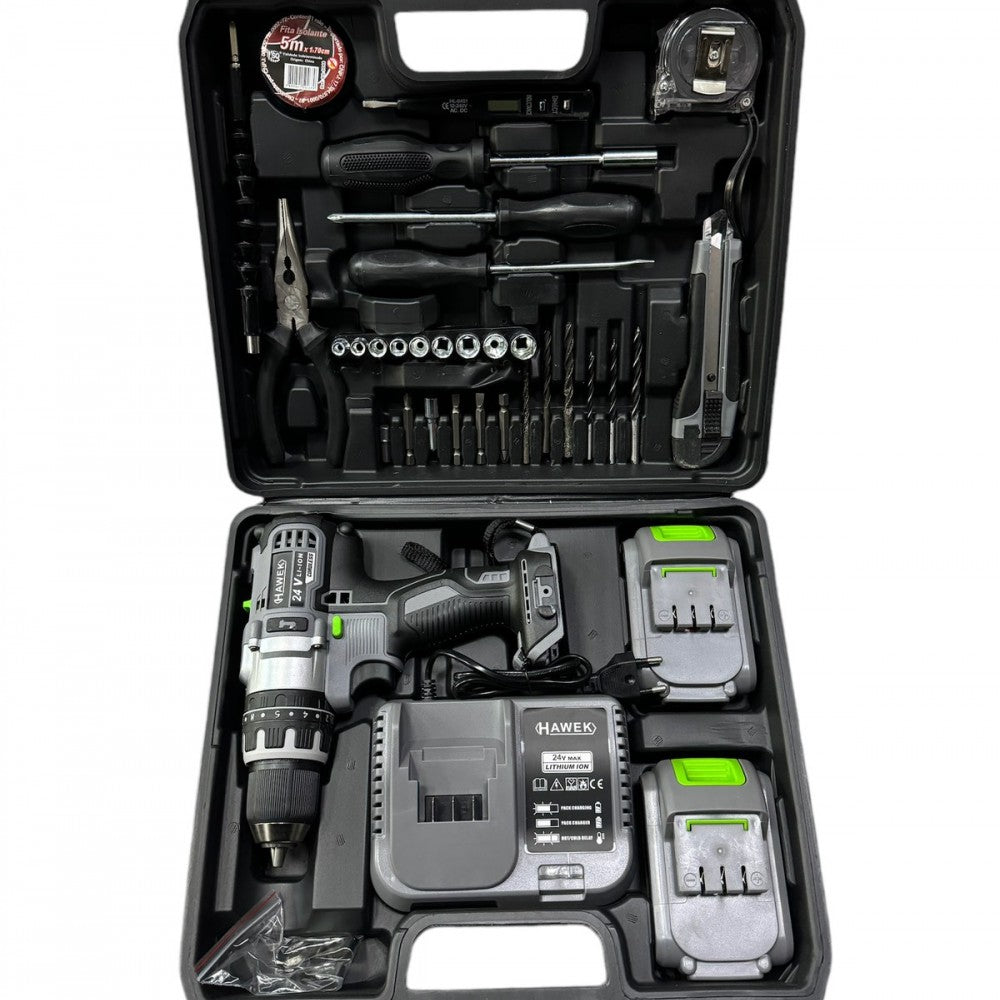 Акумулаторен ударен винтоверт с части HAWEK , 24v 4.0A