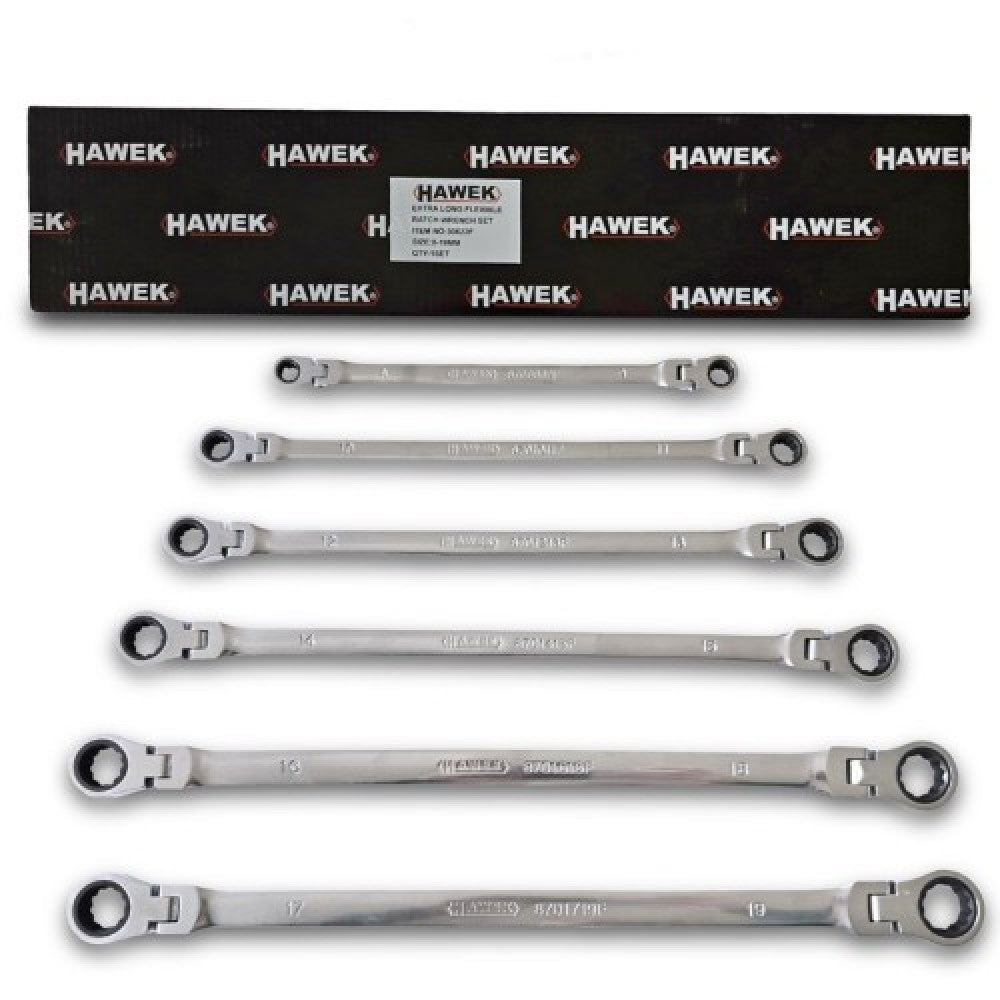 Комплект удължени звездогаечни тресчотни ключове с чупещо рамо 8 - 19 мм HAWEK