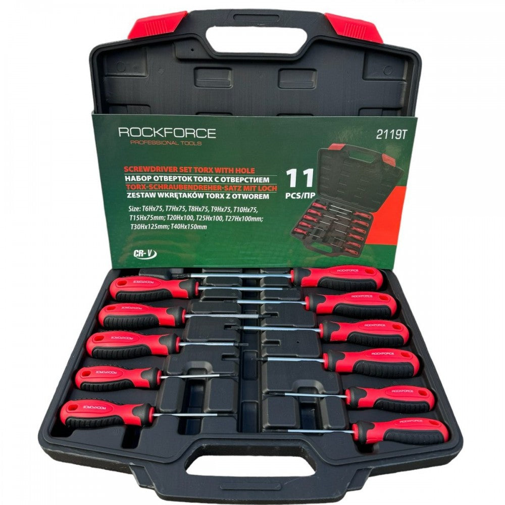 Комплект отвертки торкс с отвор 11 части RockForce