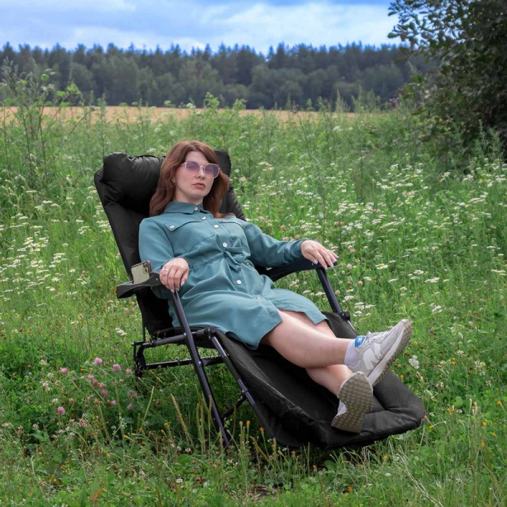 Сгъваемо походно легло тип шезлонг черен