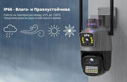 2бр Външна WiFi камера с два обектива 2x 3MP с изкуствен интелект