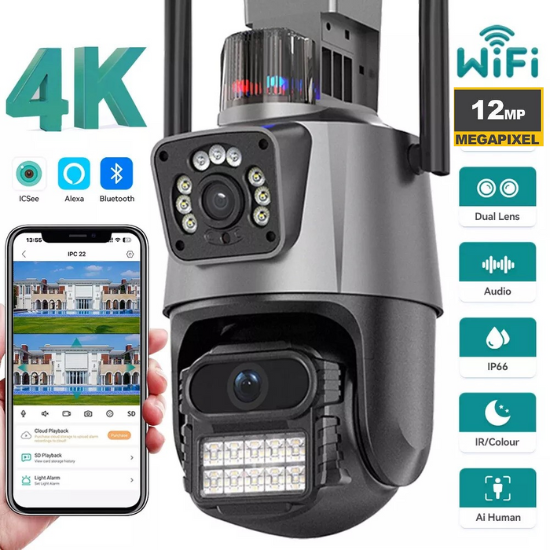 Външна WiFi камера с два обектива 2x6mp с изкуствен интелект