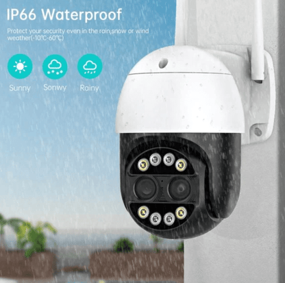 Въртяща IP безжична камера външен монтаж 8MPX с двойна леща
