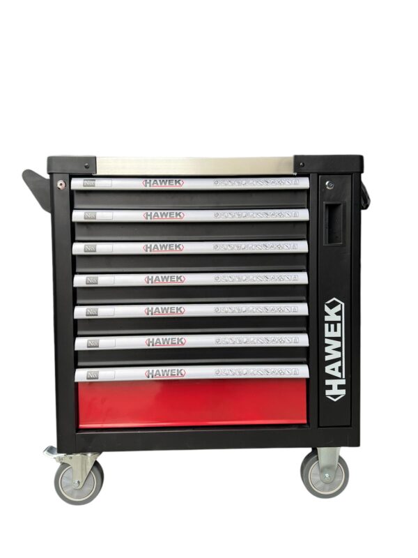 ПРАЗЕН ШКАФ ЗА ИНСТРУМЕНТИ С 7 ЧЕКМЕДЖЕТА, МЕТАЛЕН ПЛОТ И ОТДЕЛЕНИЕ ЗА ЗАКАЧАНЕ НА ИНСТРУМЕНТИ HAWEK