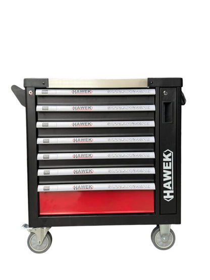 ПРАЗЕН ШКАФ ЗА ИНСТРУМЕНТИ С 7 ЧЕКМЕДЖЕТА, МЕТАЛЕН ПЛОТ И ОТДЕЛЕНИЕ ЗА ЗАКАЧАНЕ НА ИНСТРУМЕНТИ HAWEK