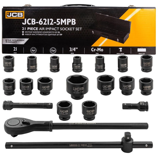 ГЕДОРЕ С УДАРНИ ВЛОЖКИ 21 ЧАСТИ 3/4“ 6-СТЕННО JCB