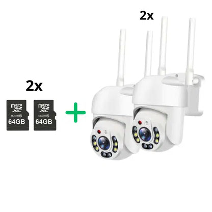 2бр. Куполна безжична камера с 5g и 8led 5mpx + 2бр. SD карта памет 64GB