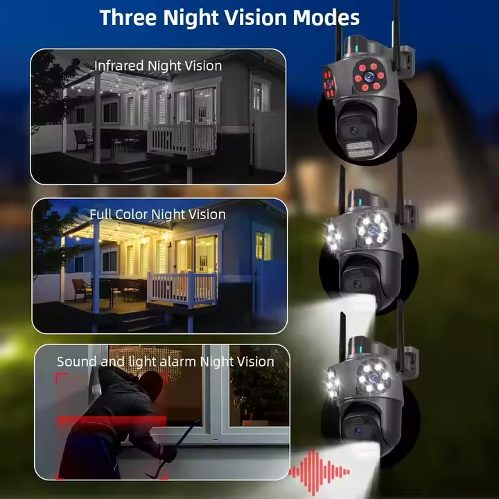 Тройна Външна WiFi Камера с три обектива 10MP, ICSee, Черна