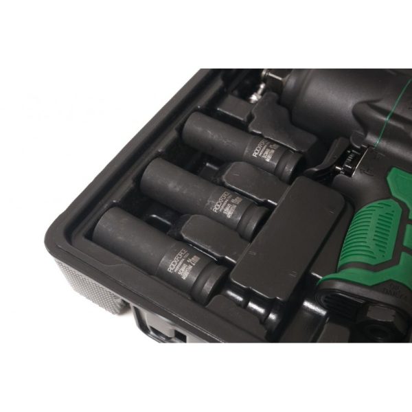 ПНЕВМАТИЧЕН ГАЙКОВЕРТ С КЪС ШПИНДЕЛ 1450 NМ 1/2″ ROCKFORCE С ВЛОЖКИ И КУФАР