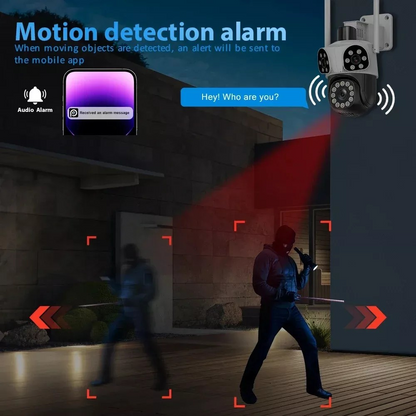 Тройна Външна WiFi Камера с три обектива 10MP, ICSee, Черна