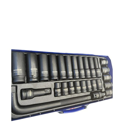 КОМПЛЕКТ С УДАРНИ ВЛОЖКИ 27 ЧАСТИ 1/2“ CR–V В МЕТАЛЕН КУФАР HAWEK