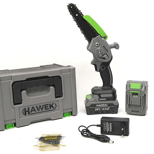 Акумулаторен мини верижен трион 24V 4Ah с 15 см шина HAWEK