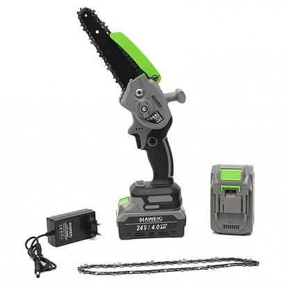 Комплект от акумулаторна лозарска ножица и акумулаторен мини верижен трион с 15 см шина 24V 4Ah HAWEK