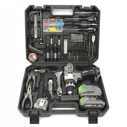 Акумулаторен Ударен Винтоверт с 2 Батерии HAWEK Полша + 111 части Инструменти