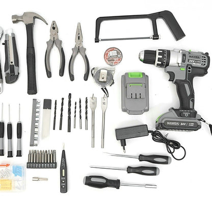 Акумулаторен Ударен Винтоверт с 2 Батерии HAWEK Полша + 111 части Инструменти