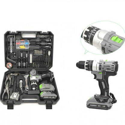 Акумулаторен Ударен Винтоверт с 2 Батерии HAWEK Полша + 111 части Инструменти