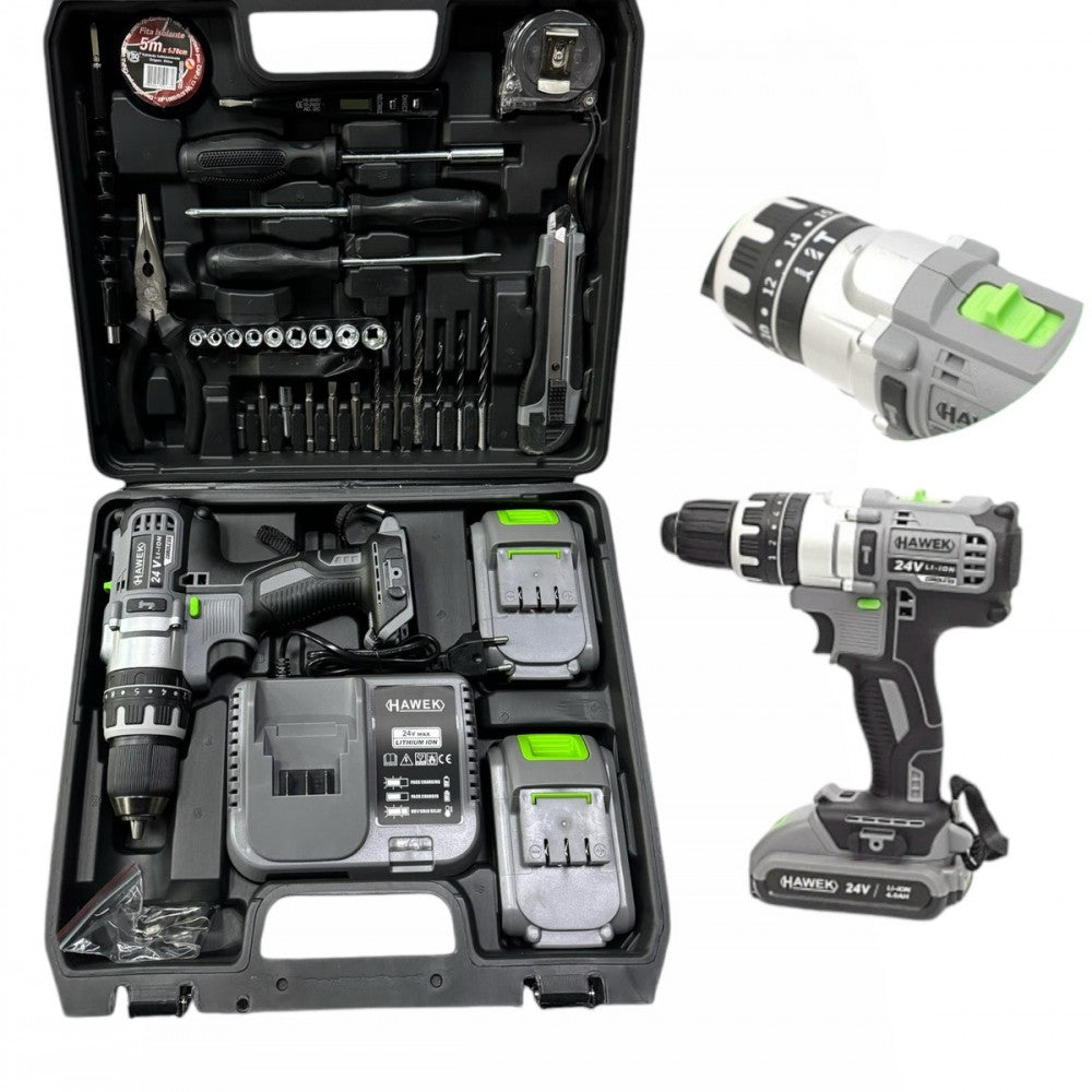 Акумулаторен ударен винтоверт с части HAWEK , 24v 4.0A