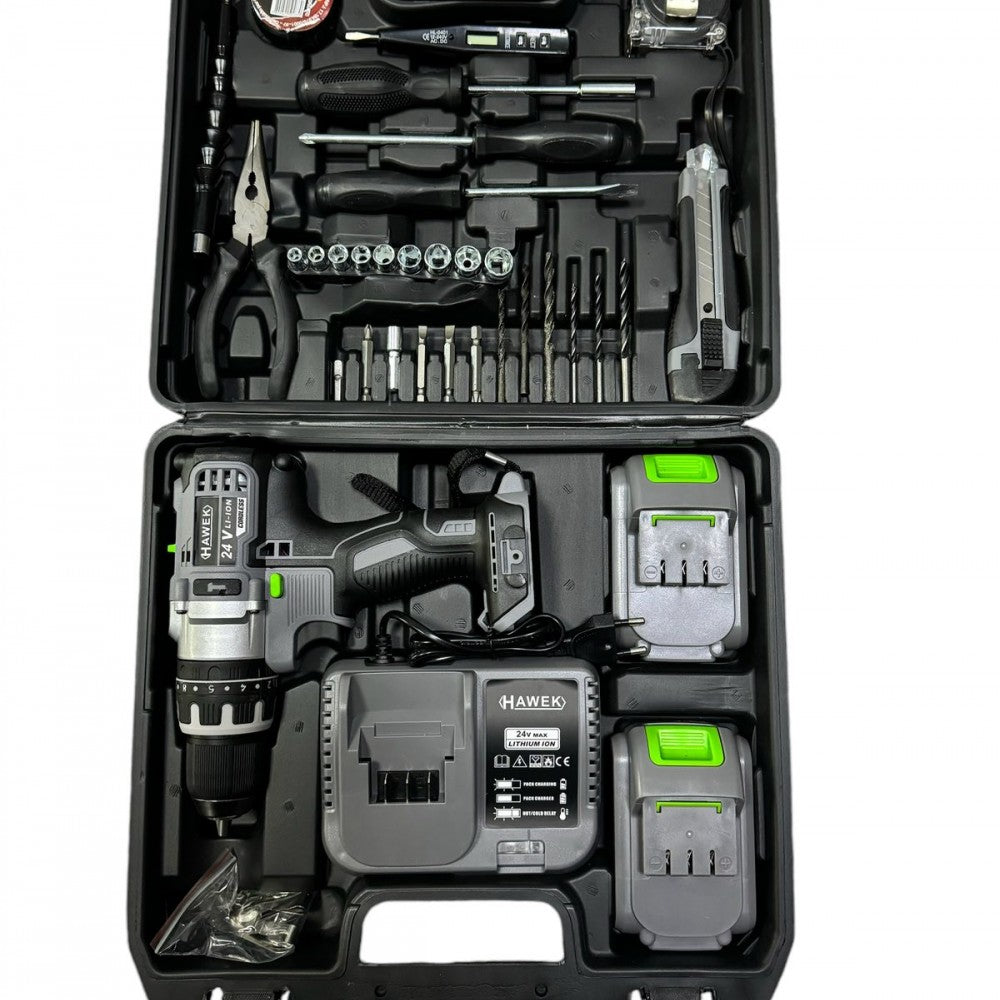 Акумулаторен ударен винтоверт с части HAWEK , 24v 4.0A