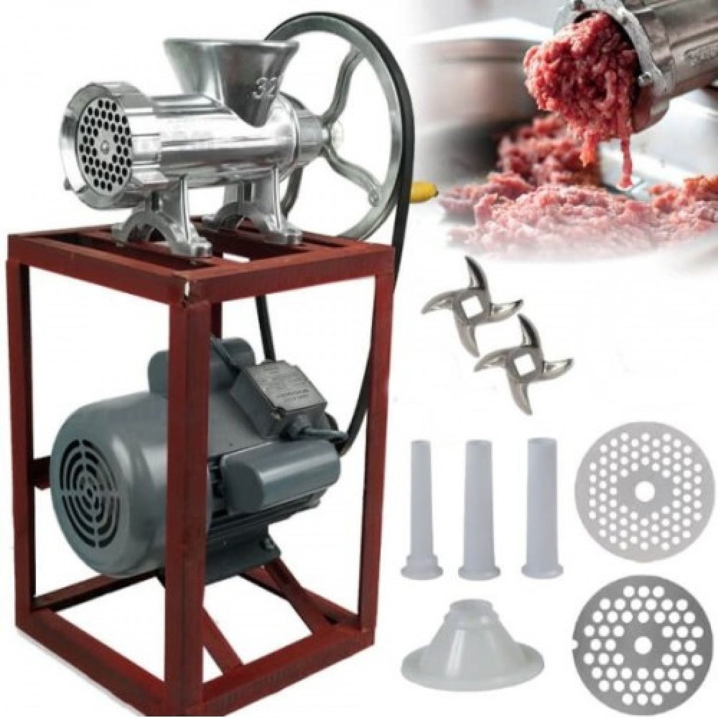 АЛУМИНИЕВА МЕСОМЕЛАЧКА №32 СЪС СТОЙКА И ЕЛЕКТРОМОТОР 2.2 KW. – 1500 ОБ. / МИН.