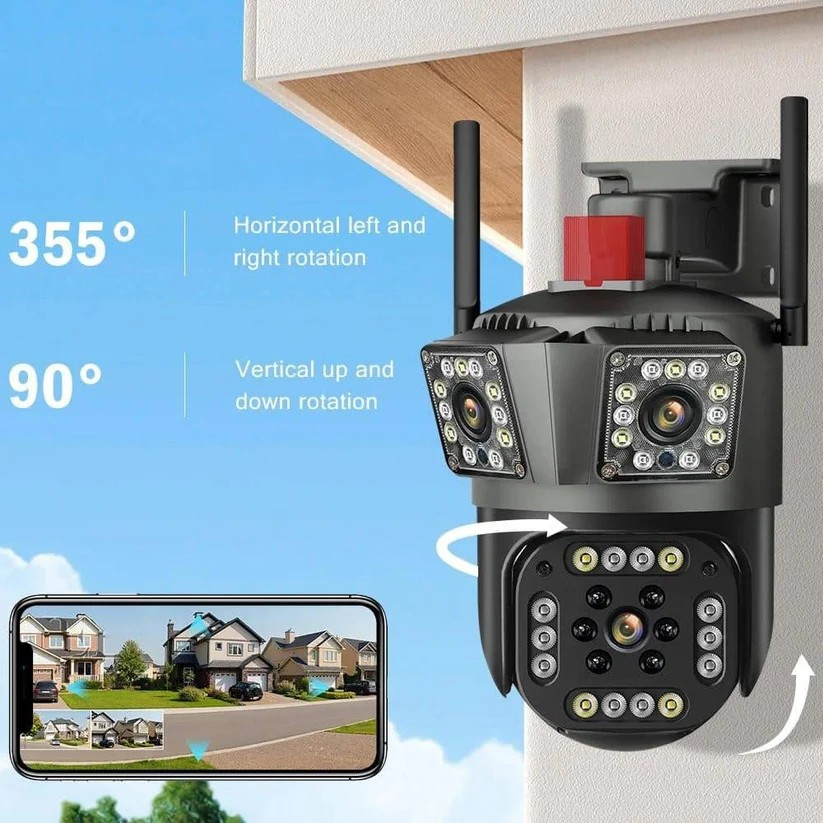 Тройна Външна WiFi Камера G73 с три обектива 3MP+3MP+6MP, ICSee, Черна