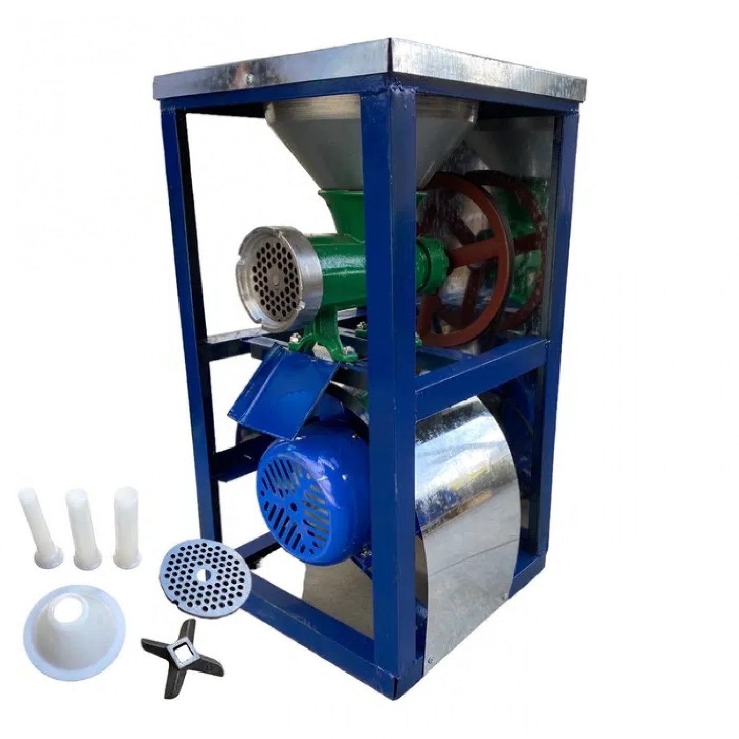 ЧУГУНЕНА МЕСОМЕЛАЧКА №32 С ЕЛЕКТРОМОТОР, СТОЙКА, МЕТАЛНА ФУНИЯ И ПЛОТ