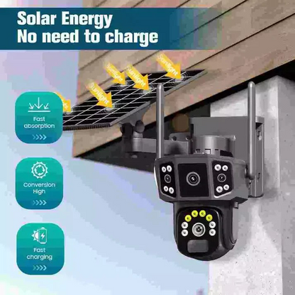 Соларна Външна WiFi камера с четири обектива 4x 3MP с изкуствен интелект Q38