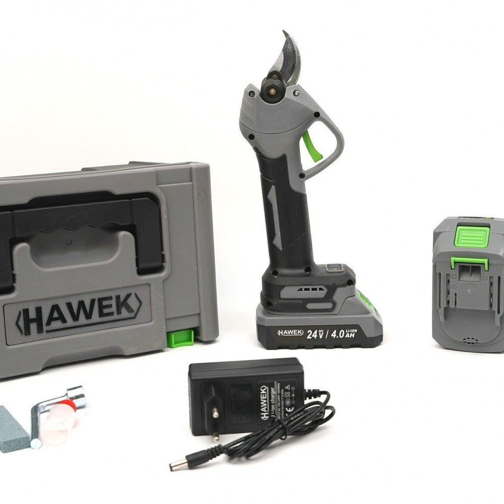 Комплект от акумулаторна лозарска ножица и акумулаторен мини верижен трион с 15 см шина 24V 4Ah HAWEK