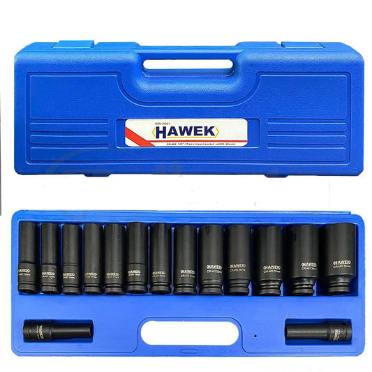 УДАРНИ ВЛОЖКИ 1/2″ УДЪЛЖЕНИ (10 – 32 ММ) 15 ЧАСТИ HAWEK