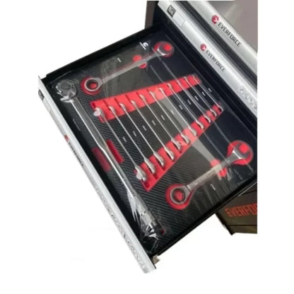 ШКАФ С ИНСТРУМЕНТИ СЪС 7 ПЪЛНИ ЧЕКМЕДЖЕТА, МЕТАЛЕН ПЛОТ И ОТДЕЛЕНИЕ ЗА ЗАКАЧАНЕ НА ИНСТРУМЕНТИ EVERFORCE