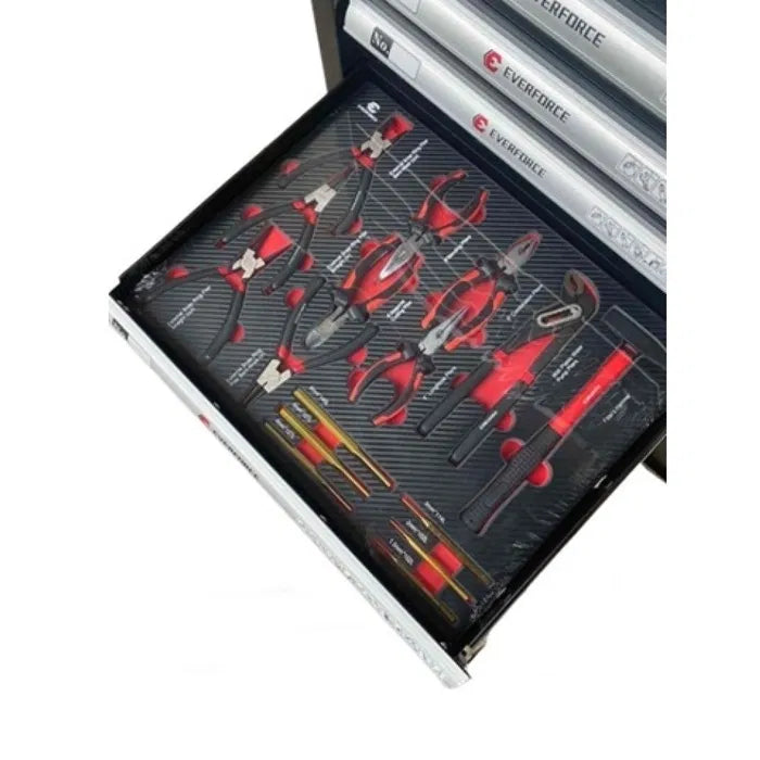 ШКАФ С ИНСТРУМЕНТИ СЪС 7 ПЪЛНИ ЧЕКМЕДЖЕТА, МЕТАЛЕН ПЛОТ И ОТДЕЛЕНИЕ ЗА ЗАКАЧАНЕ НА ИНСТРУМЕНТИ EVERFORCE