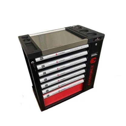 ШКАФ С ИНСТРУМЕНТИ СЪС 7 ПЪЛНИ ЧЕКМЕДЖЕТА, МЕТАЛЕН ПЛОТ И ОТДЕЛЕНИЕ ЗА ЗАКАЧАНЕ НА ИНСТРУМЕНТИ EVERFORCE