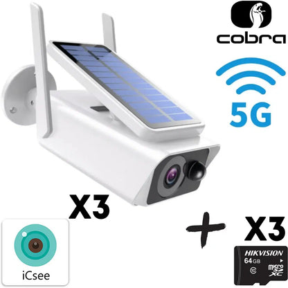 3бр Соларна водоустойчива WIFI камера 5MP full HD + 3бр SD карта памет 64GB