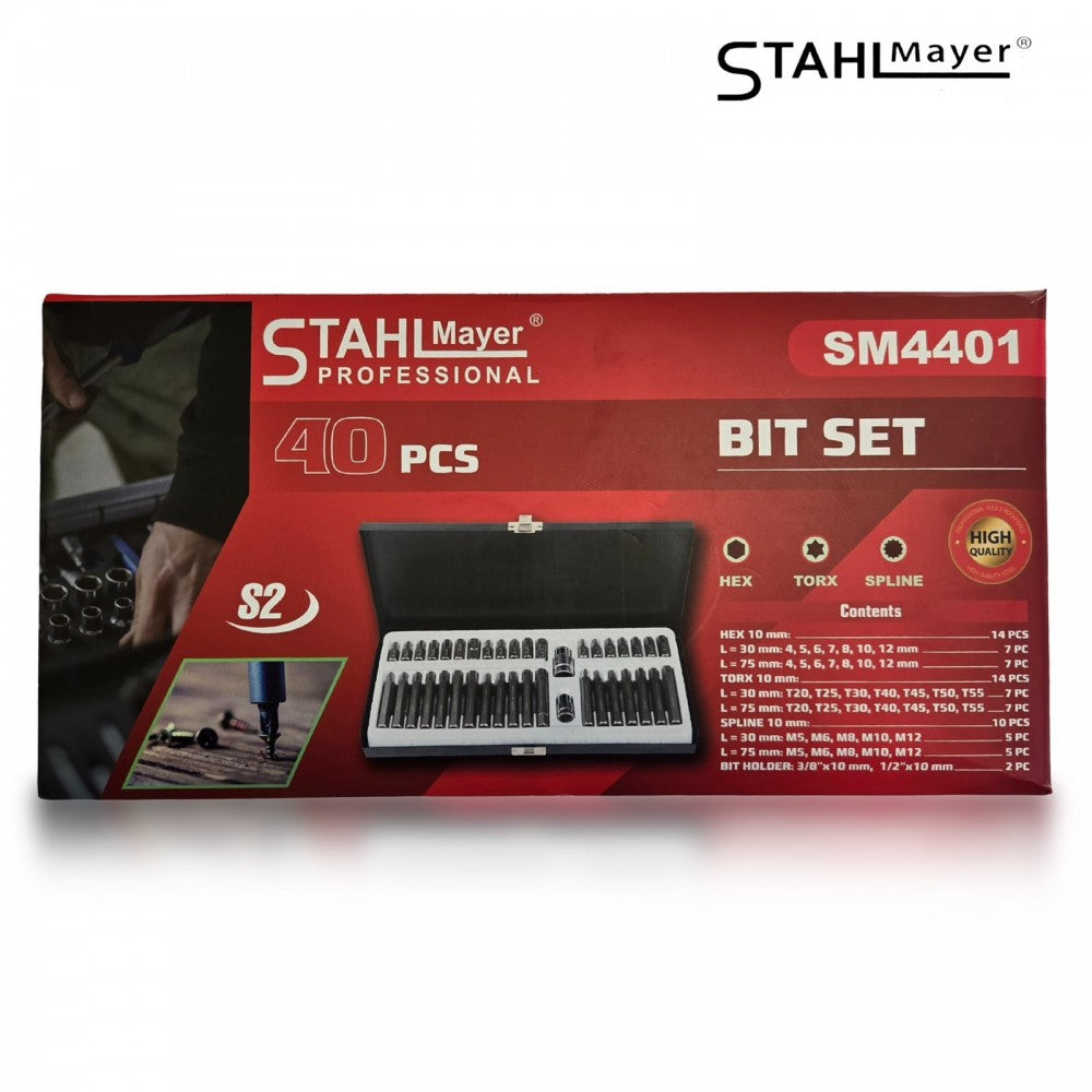 Комплект битове-накрайници STAHLMAYER, SM4401, Hex, XZN и Torx, 1/2", 3/8", 40 броя