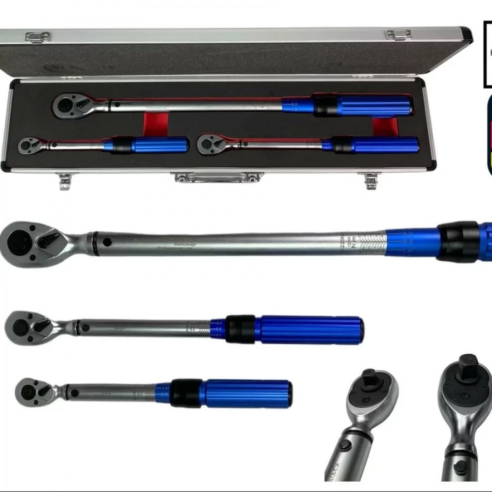 Комплект динамометрични ключове 3 части 1/4, 3/8 и 1/2 в метален куфар KrafTWelle