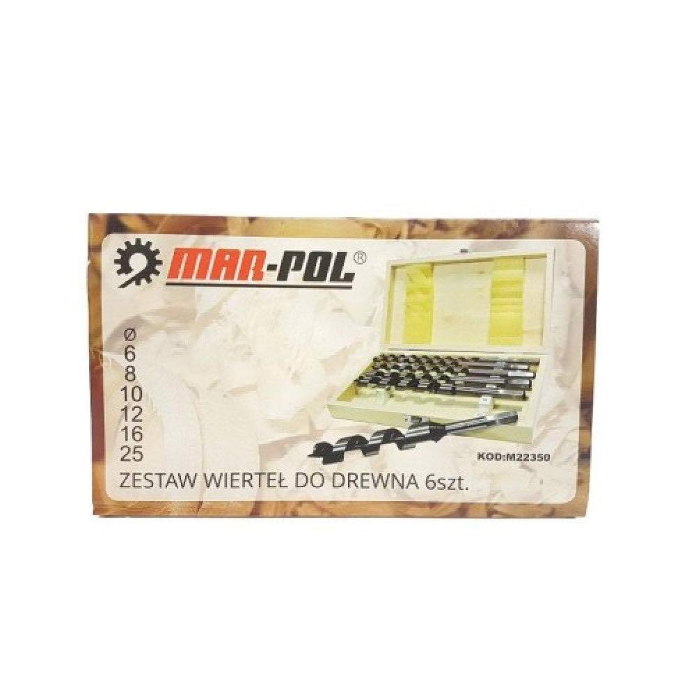 Комплект свредла за дърво 6 части 230 мм в дървена кутия Mar-Pol