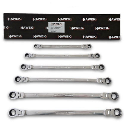 Комплект удължени звездогаечни тресчотни ключове с чупещо рамо 8 - 19 мм HAWEK