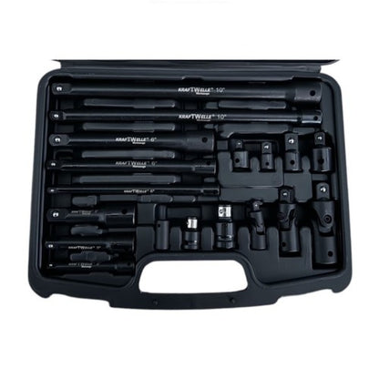 Комплект ударни преходници ( адаптери ) и удължения 1/4", 3/8" и 1/2" 18 части KraftWelle