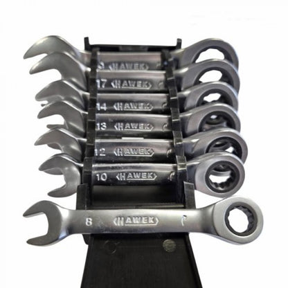 Комплект къси звездогаечни тресчотни ключове 8 - 19 мм 7 части HAWEK