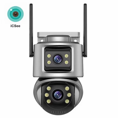Двойна Външна WiFi Камера A32 с два обектива 4MP+4MP, ICSee, Тъмно Сива