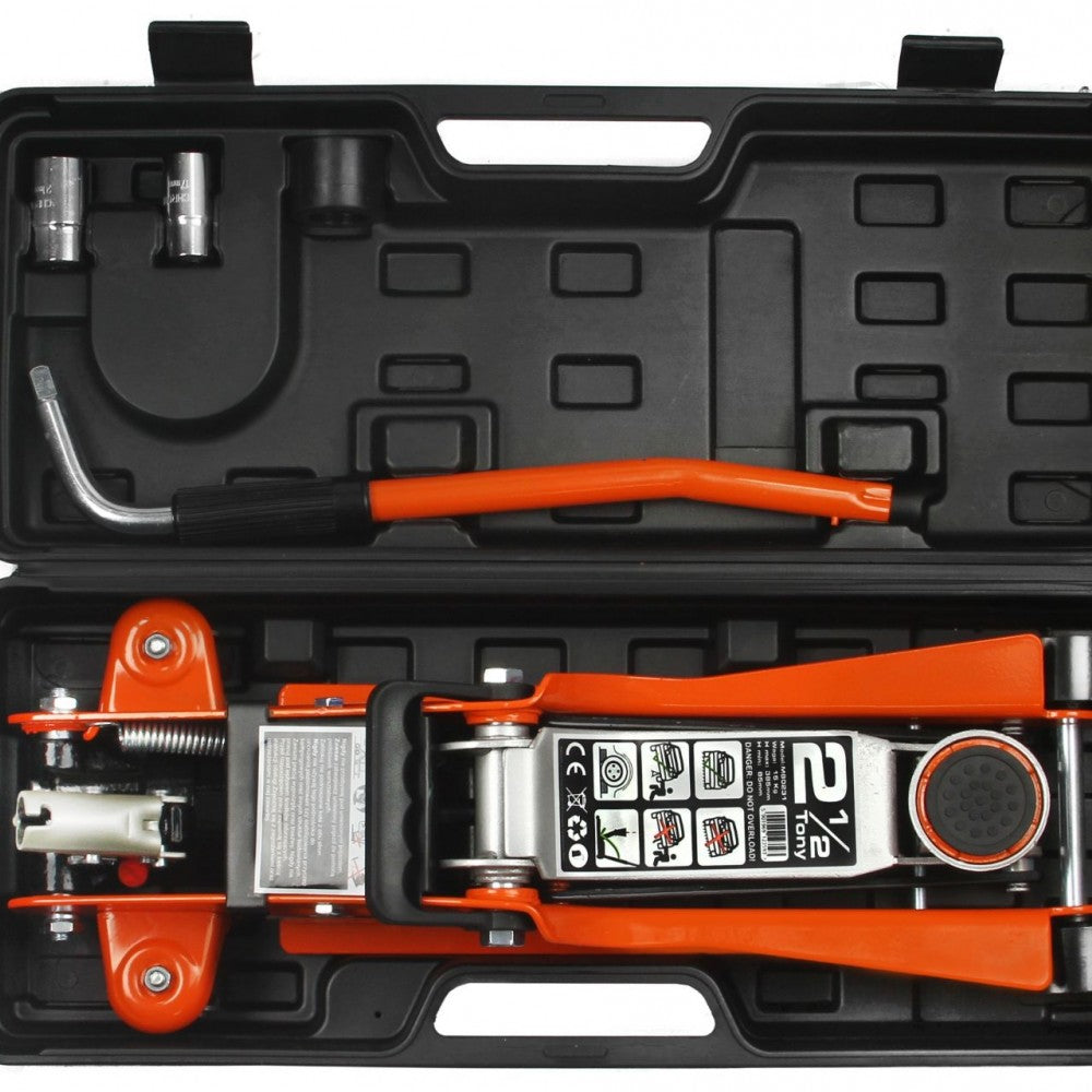 Нископрофилен крик 2.5 тона, 85-410мм в комплект с вложки,г-образно рамо и куфар BJC / M80231