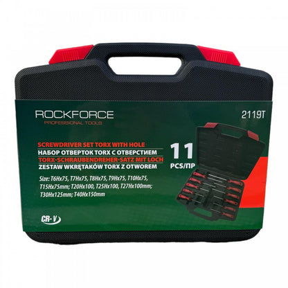 Комплект отвертки торкс с отвор 11 части RockForce