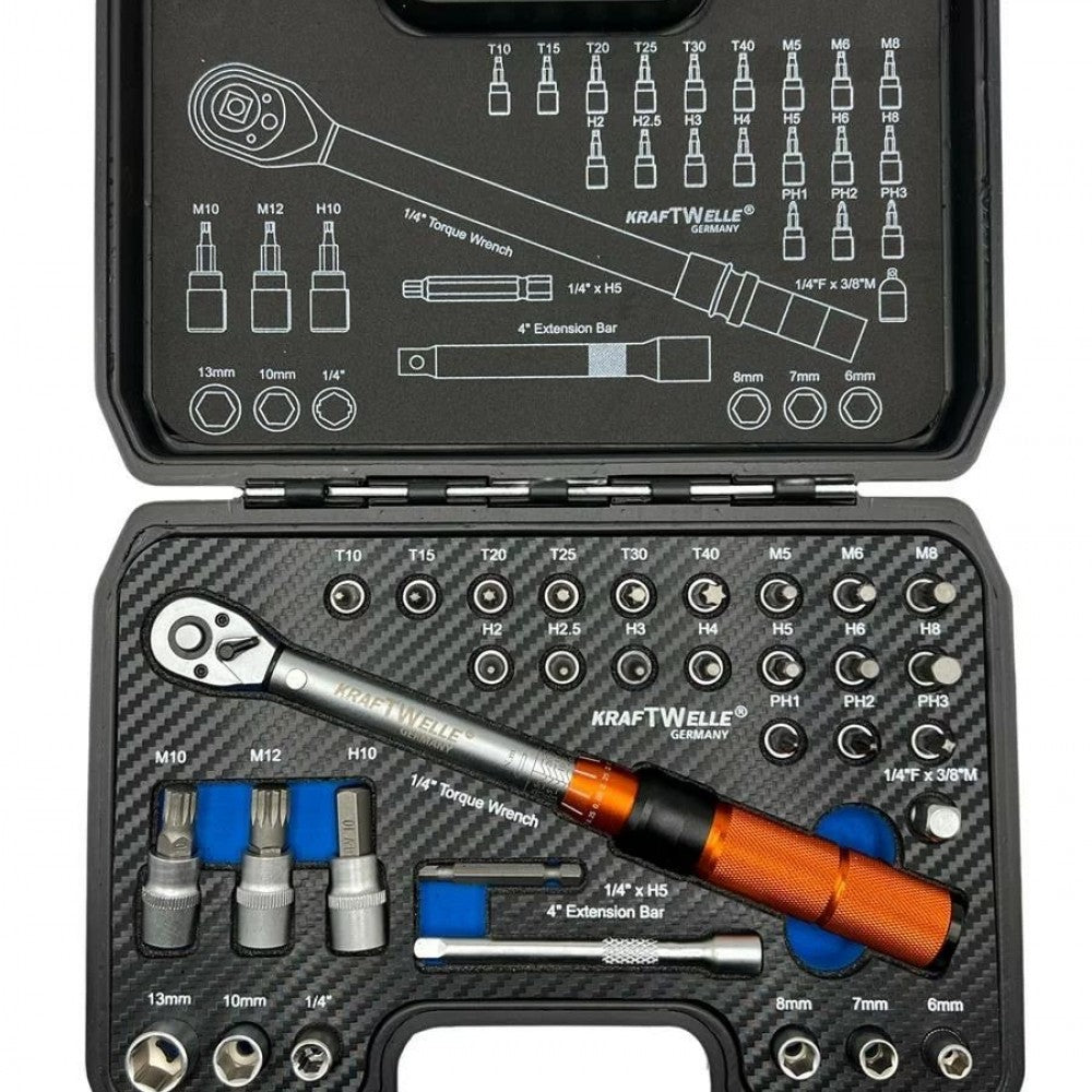 Професионален динамометричeн ключ в комплект с аксесоари 32 части 1/4” 5 - 25Nm KrafTWelle