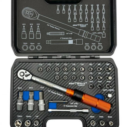 Професионален динамометричeн ключ в комплект с аксесоари 32 части 1/4” 5 - 25Nm KrafTWelle