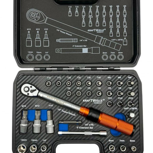 Професионален динамометричeн ключ в комплект с аксесоари 32 части 1/4” 5 - 25Nm KrafTWelle