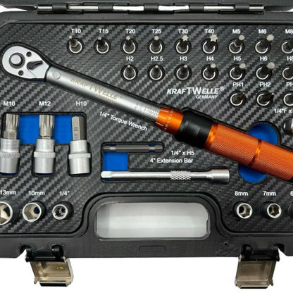 Професионален динамометричeн ключ в комплект с аксесоари 32 части 1/4” 5 - 25Nm KrafTWelle