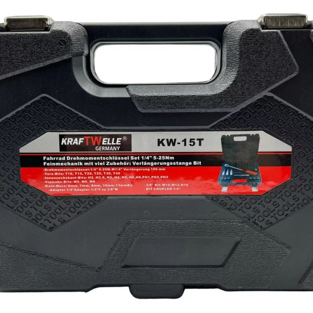 Професионален динамометричeн ключ в комплект с аксесоари 32 части 1/4” 5 - 25Nm KrafTWelle