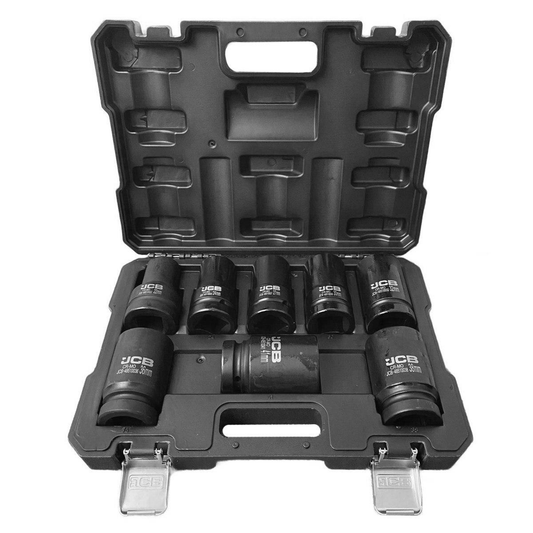 КОМПЛЕКТ ДЪЛБОКИ УДАРНИ ВЛОЖКИ 6-СТЕННИ 1″ (22 – 41 ММ) 8 ЧАСТИ JCB